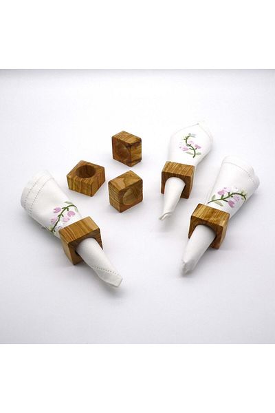 Wood Provence Дървени квадратни пръстени за салфетки, 6 броя - 100% маслиново дърво