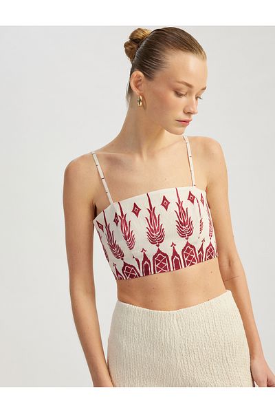 Koton Viskose Ethnisch Gemustertes Dünnes Träger-Crop-Bustier