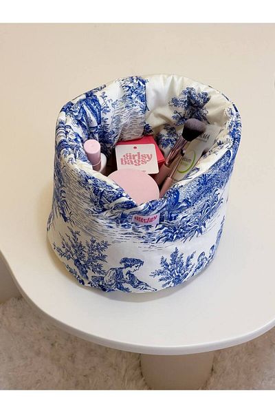 girlsybags Син френски голям органайзер за кошница, органайзер за гардероб, чанта за грим, чанта-органайзер от плат