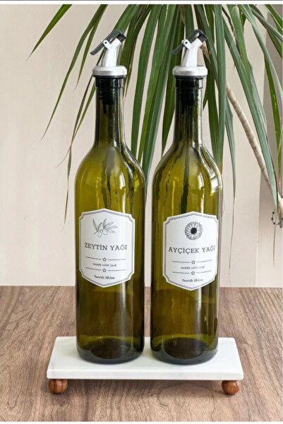 ÖZAY HOME Yağdanlık Set - 2'li Cam Yağdanlık + Doğal Mermer Ahşap Ayaklı Altlık