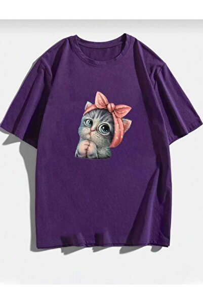 KOZİA OUTDOORS χαριτωμένο μπλουζάκι unisex με στάμπα γάτας oversize βασικό με...