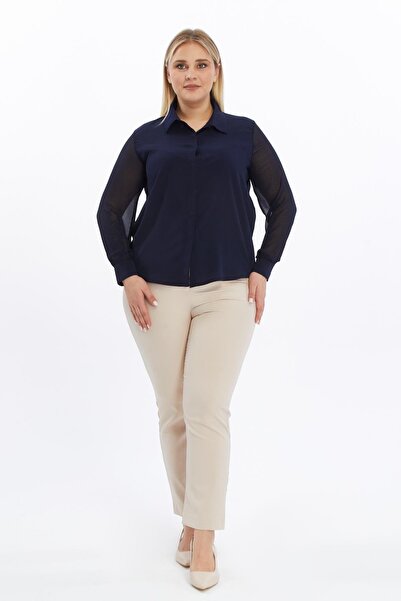 Apsen Collection قميص نسائي من Apsen 5187/70 أزرق داكن بأكمام طويلة وأزرار من...