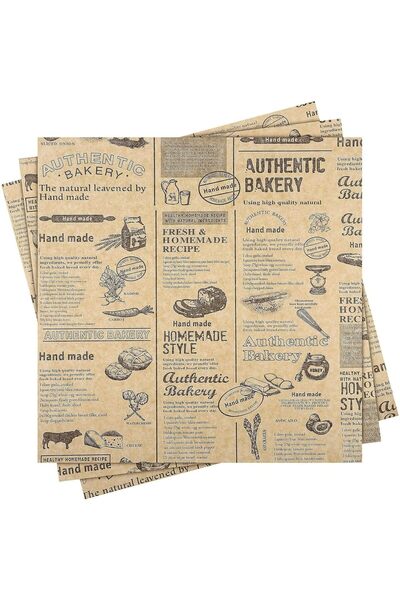 Busstier Vintage Newspaper Patterned Oil Paper - 50 Pieces of Self Patterned Kitchen Presentation Paper