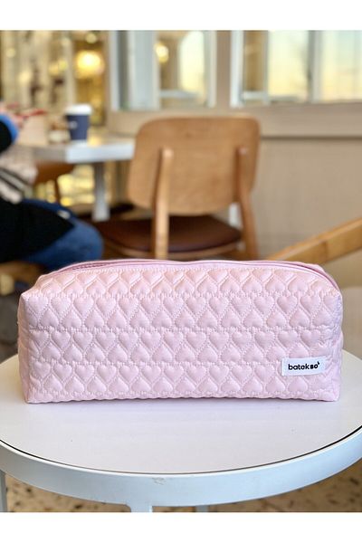 Batekso Pink Heart Pattern Soft Hair Styling Travel Bag - XL Size