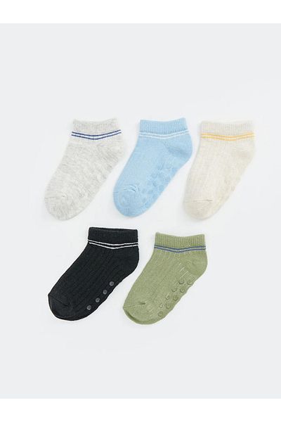LC Waikiki Lcw Baby Gray Striped Baby Boy Booties Socks 5 Pcs
