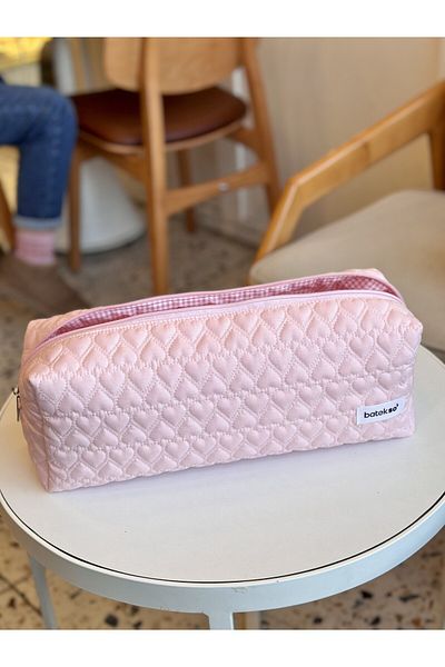 Batekso Pink Heart Pattern Soft Hair Styling Travel Bag - XL Size