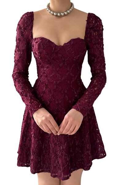 Moda Amore Homecoming and Prom Dress - Lace Design Sweetheart Neckline Long Sleeve Mini Length Women's Dress 161
