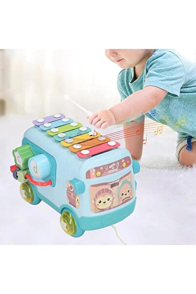 Magicway Eğitici Bul Tak Işıklı ve Müzikli Otobüs İnce Motor Kas Geliştirme Beyin Zihin Gelişimi (17x35x18cm)