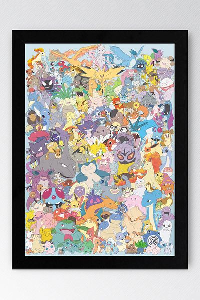 Saturn Pokemon Framed Painting - All Pokemon Cartoon Poster Painting