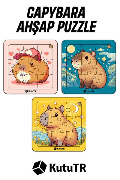 kutuTR Capybara Colorful Children's Puzzle - Size 13X13, 9 Pieces, Set of 3 313