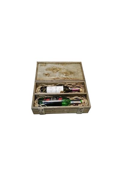 t tun's woods Wine Bottle Box 2 Pieces Wooden Handmade Natural Wooden Gift ''39cm X 24cm'' ''height 12cm''