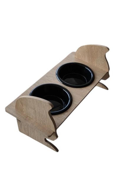 TİNEKE Cat Head Wood 2 Plastic Rhinestones Cat and Dog Food and Water Bowl Black