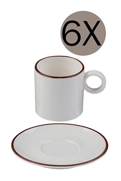 İD FİNE ID FINE فنجان قهوة متواضع بحلقة بنية 80 سم مكعب وصحن 12 سم طقم 6 قطع ...