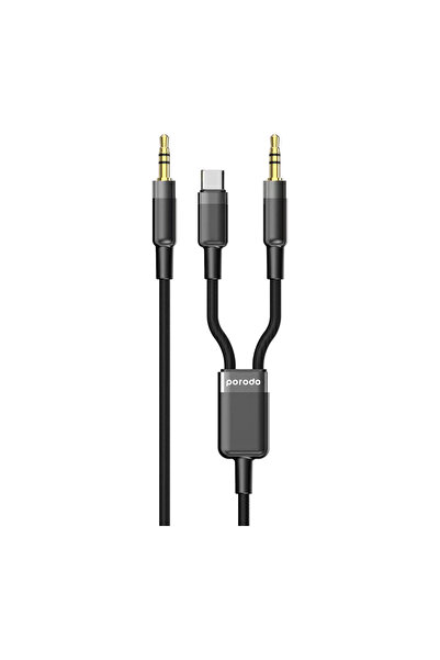 porodo كابل 2 في 1 Aux 3.5 إلى 3.5+Typec بطول 1.2 متر - أسود
