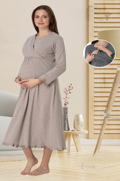 Puerpera Effortt Gizli Emzirme Özellikli Hamile Lohusa Gecelik 4043