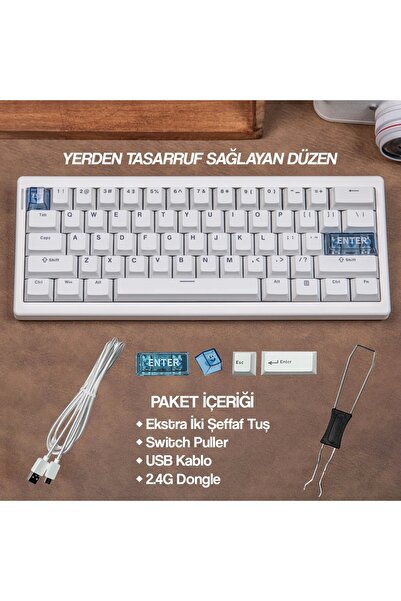 CIDOO QK61 Programlanabilir Esports RGB Mekanik 3 Mode Kablosuz Klavye (BEYAZ)