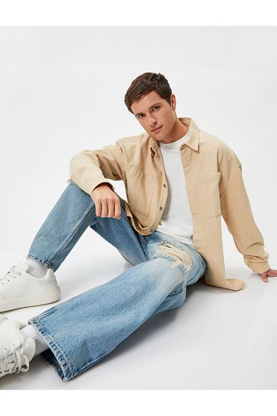 Koton Ripped Jeans Buttoned 5 Pockets Wide Leg - Baggy Jeans