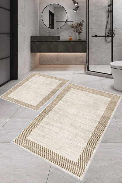 ROVİGO HOME Rovigo Home Digital Printing Modern Bathroom Carpet Double Bath M...