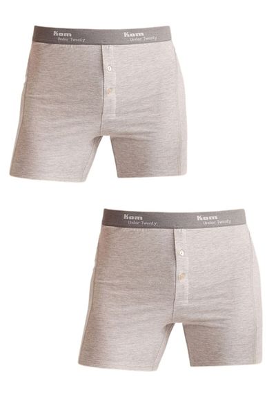 Kom Men's Gray Modal Fabric Cotton Lycra 2-Piece Long Leg Boxers