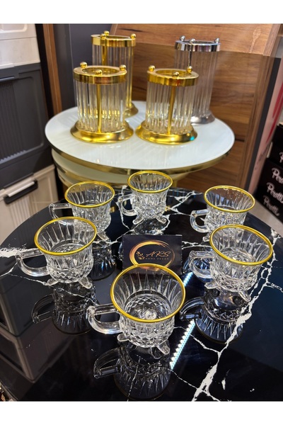 ARS COLLECTION Loretta Kulplu yaldızlı gold detaylı ayaklı kahve bardağı, çay fincanı, hediyelik, sunumluk ,modern