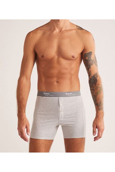 Kom Men's Gray Modal Fabric Cotton Lycra 2-Piece Long Leg Boxers