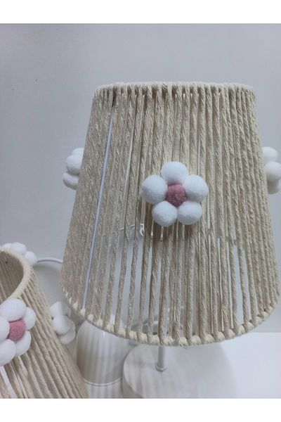 C&A&B KUZEY AVİZE Ekru Makrome Rope Hanger Conical Wire Flower Pompon Baby Girl and Girl's Room Chandelier - Lamp Shade Set(9)