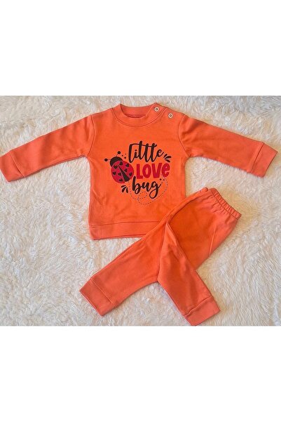 anne dokunuşu gibi KUZUM BEBE 2-Piece Ribbed Fabric Salmon Teddy Bear Patterned Baby Girl Children's Bottom Top Pajamas Set