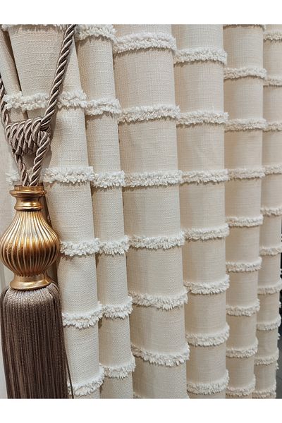 CEMRE Dream Background Tasseled Italian Raw Linen Cream 1/3 Tight Pleat (Not Washable)