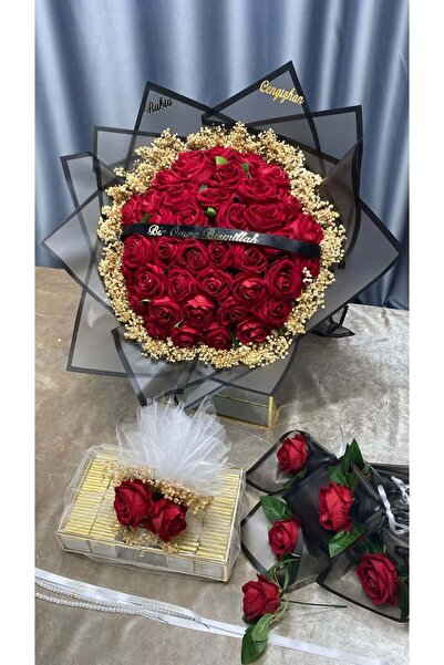 Görkemli Kız Isteme Çikolatası60ve 41 Adet Kadiye Gül Buket Isteme Çiçeği i