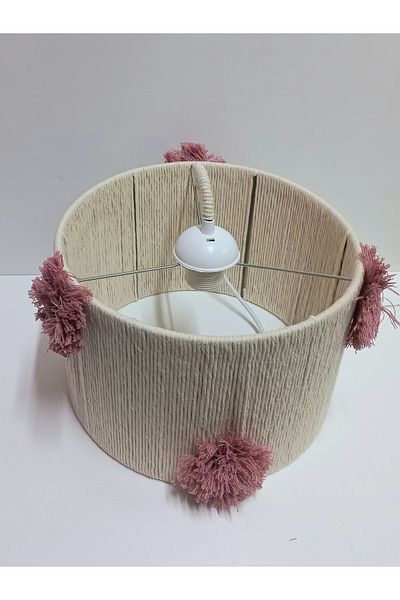 C&A&B KUZEY AVİZE Dried Rose Ecru Macrame - Baby Girl & Kids Room Design with Rope Wrap and Pink Pompom