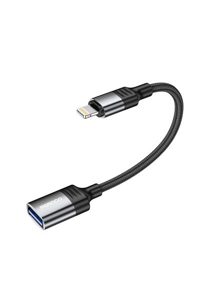 porodo Woven Usb A To Lightning Adapter 0.12M Cable - Black