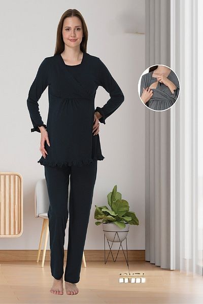 Puerpera Maternity Maternity Nightgown Dressing Gown and Pajamas Set with Effortt Secret Breastfeeding 4046