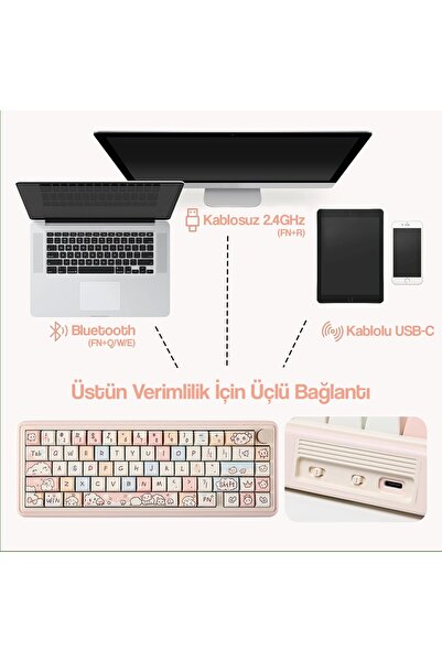 CIDOO ABM067 Nebula Esports RGB Mekanik 3 Mode Kablosuz Klavye (PEMBE)