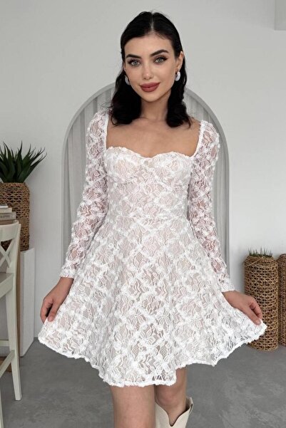 ZISHAN Dantel Detaylı Kalp Yaka Mini Boy Kadın Mezuniyet ve Abiye Elbise 161