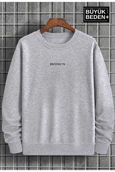 Superlife Men's Mid Brooklyn Printed Plus Size Thin Crew Neck Swatshirt Spr25Bsw60