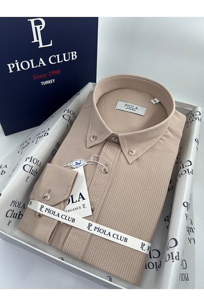 Piola Club Ανδρικό πουκάμισο με κανονικό γιακά με κουμπιά χωρίς τσέπη Seersucker ύφασμα (μπεζ)