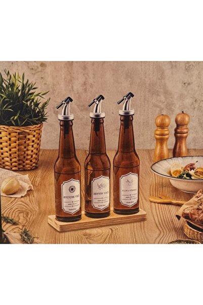 kitchenboost hasırevim ahşap standlı yağlık - 3 lü pratik kapaklı yağlık - si...