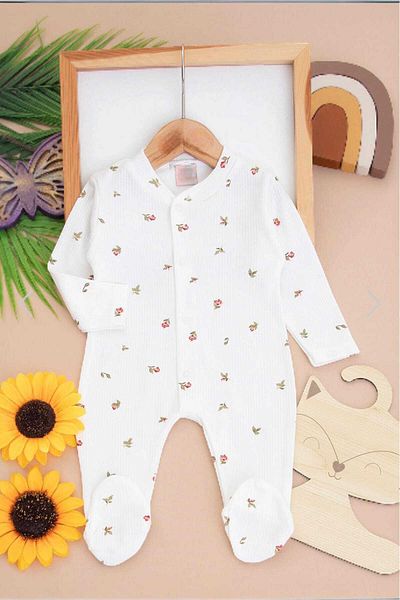 dinamik çocuk Romper with Thin Available Booties for Newborn Baby Girls - Teddy Bear Print, 100% Cotton, 1-3-6 Months