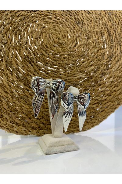 LUFES Metal Ribbon Bow - Silver Color Earrings