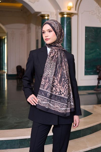 İpekhan Σάλι Voile με μοτίβο Bitter Brown Cream Voile Silk Shawl - 9802-08