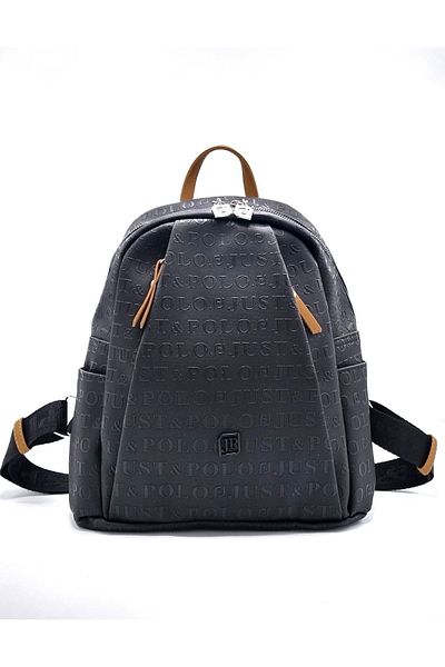 çantamgelsin Just Polo Women's Black Tan 9 Compartment Embossed Printed Backpack