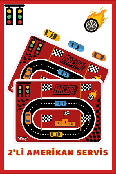 The Grade Placemat 2-Piece Car Themed Children's Placemat Waterproof (42X28 cm)