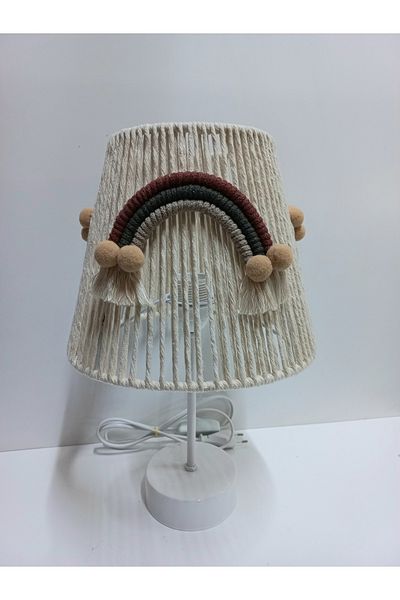 C&A&B KUZEY AVİZE Makrome Rope Hanger with Rainbow Applique with Pompon Baby and Children's Room Lamp Shade