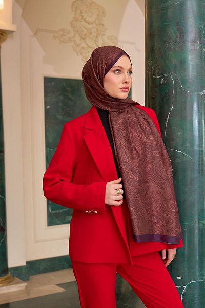İpekhan 9803-05 Model Patterned Copper Brown Silk Voile Shawl