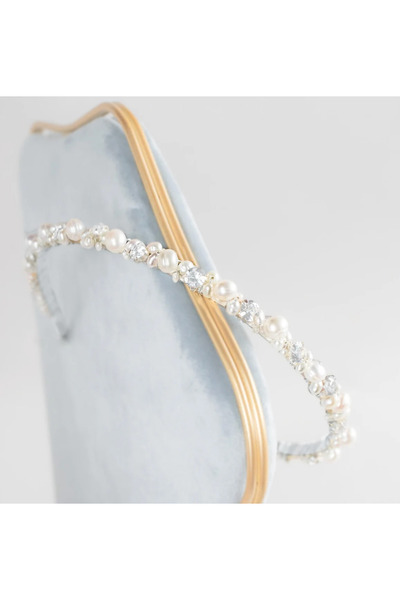 CSR AKSESUAR تاج زفاف يوم خاص مرصع باللؤلؤ الفضي وحجر الزركون