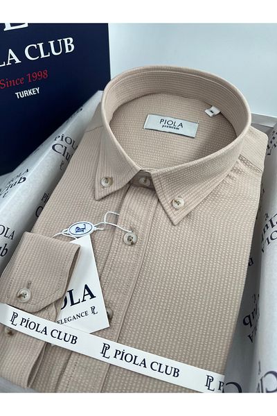Piola Club Ανδρικό πουκάμισο με κανονικό γιακά με κουμπιά χωρίς τσέπη Seersucker ύφασμα (μπεζ)