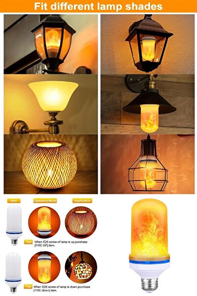 BİTERSE 4 Modlu Dekoratif Alev Efektli Amber Led Ampul 5W Fonksiyonlu Gece Lambası