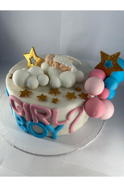 by şeyda palancı Gender Party Cake Figures from Sugar Dough