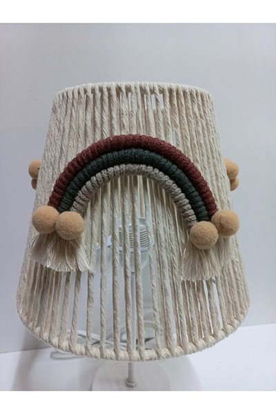 C&A&B KUZEY AVİZE Makrome Rope Hanger with Rainbow Applique with Pompon Baby and Children's Room Lamp Shade