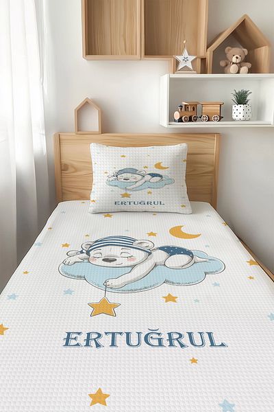 Şen Dekorasyon Bear Sleeping in the Cloud 4 Seasons Children's Pique Set